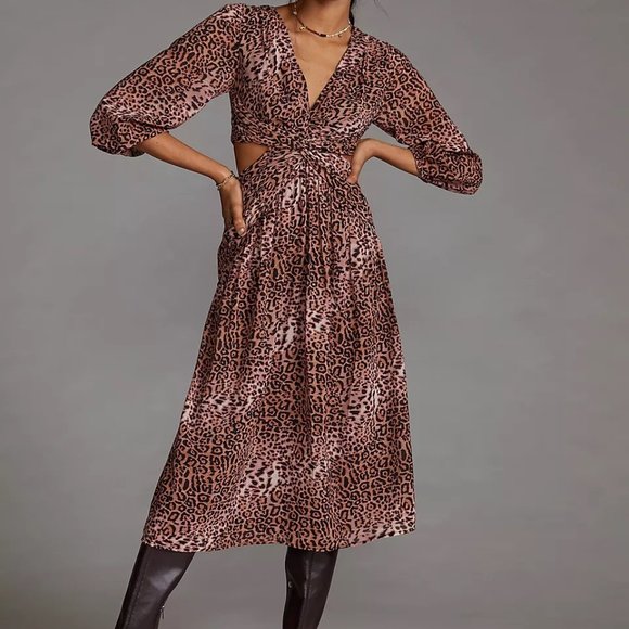 Anthropologie Dresses & Skirts - Anthropologie Ranna Gill Cutout Animal Print Midi Dress